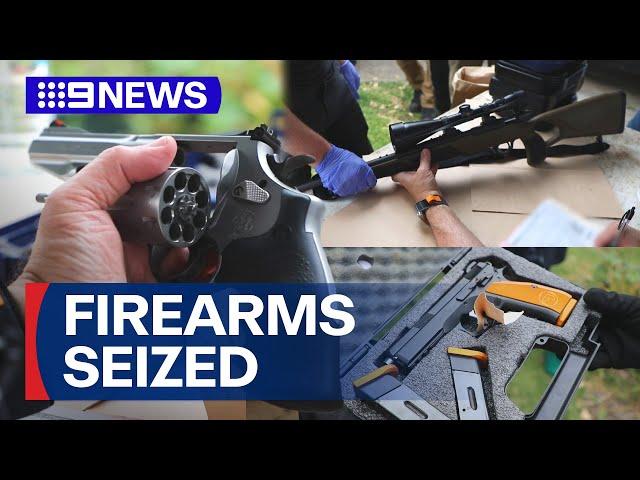 Police seize firearms in fraudulent gun licence document investigation | 9 News Australia