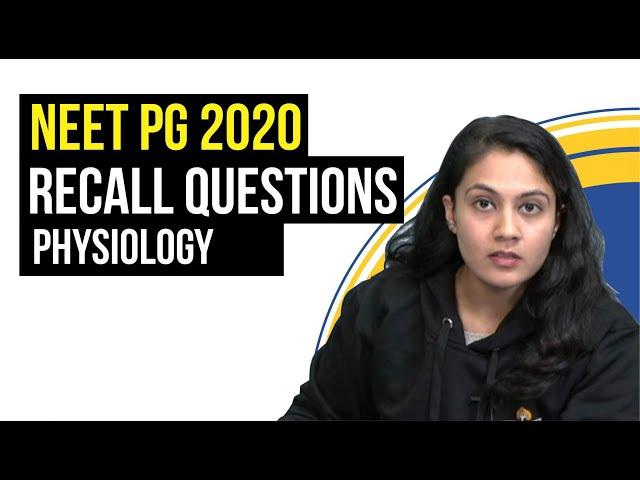 Physiology NEET PG 2020 |  Recall Questions by Dr Pooja Nigade | Dr. Bhatia videos | DBMCI |