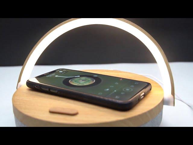 Multifunctional Bedside Table Lamp, with Phone Wireless Charger, Phone Holder, Bluetooth Speaker