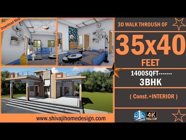  35x40 House Design 3D | 1400 Sqft | 5 BHK | East Facing #ShivajiHomeDesign