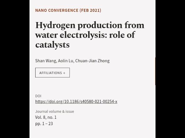 Hydrogen production from water electrolysis: role of catalysts | RTCL.TV