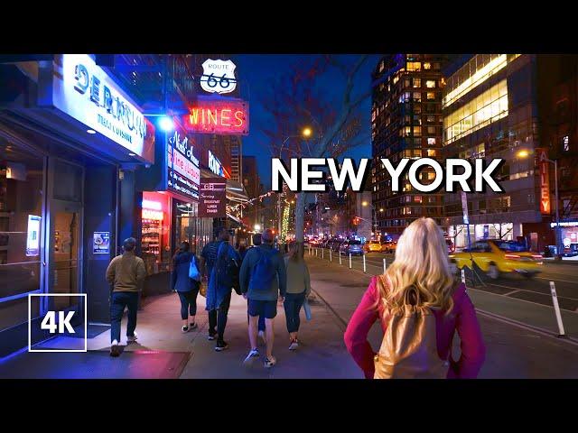 Evening Walk in NEW YORK - Relaxing Sounds of Manhattan at Night - 4k Travel Walking Tour