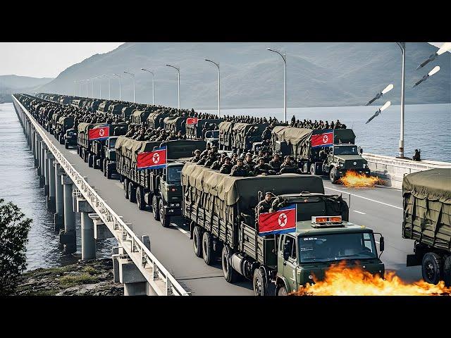 HUGE Tragedy! Large North Korean Military Convoy Completely Destroyed on Crimean Bridge by US Forces