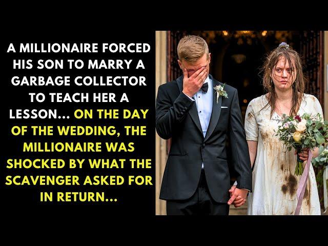 A MILLIONAIRE FORCED HIS SON TO MARRY A GARBAGE COLLECTOR TO TEACH HER A LESSON... ON THE DAY...