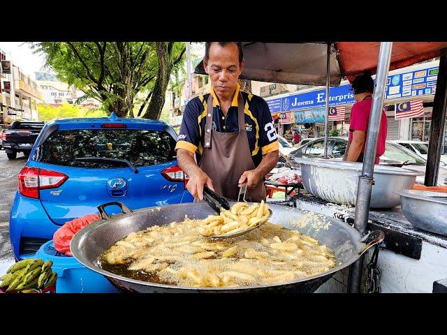 Amazing street fried food in bulk, Fried banana, Fried potato, Fish cake, fried dumpling Street Food