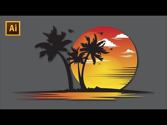 Logo Design in Illustrator cc | How to Make Beach and Travel Logo | Graphic Design Tutorial