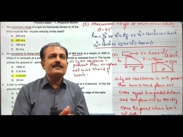 projectile motion practice questions problem a by spsc Sindh academy umerkot leactures physics class