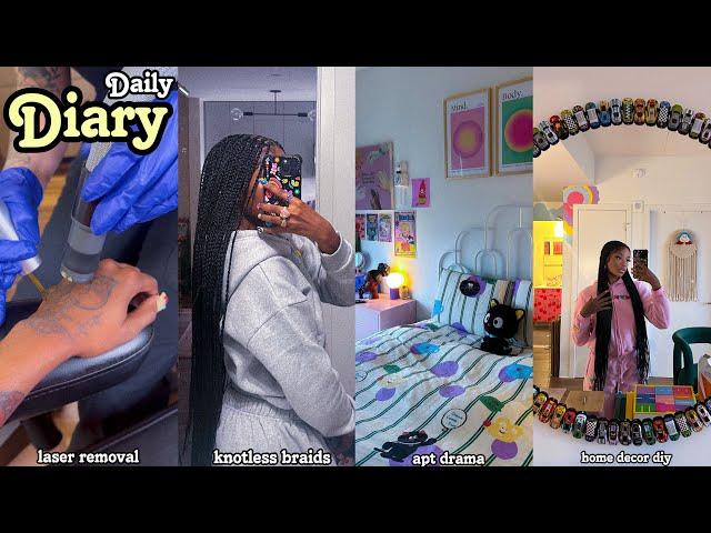 daily diary  pinterest home decor diy + apartment drama + getting tattoos removed + knotless braids