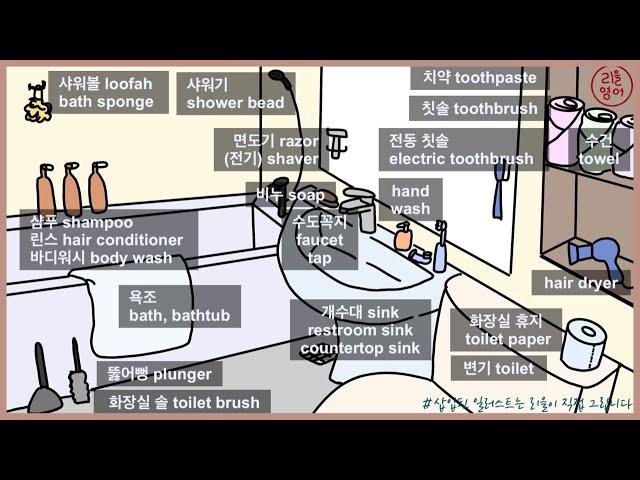 1분 영어 | 화장실 관련 영어 단어 20가지 정리 | 리을 영어 표현 사전