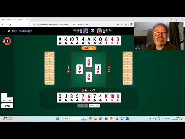 5 hands against a top bridge player (jaz plays bridge) - 8th June 2025
