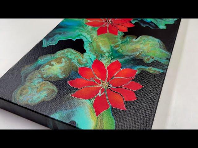 154. FESTIVE BLOOM | Embellished Dutch Pour | Acrylic Pouring Tutorial