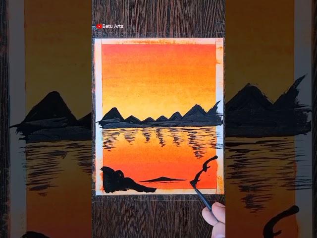 Sunset scenery drawing with oil pastel #short  #shorts