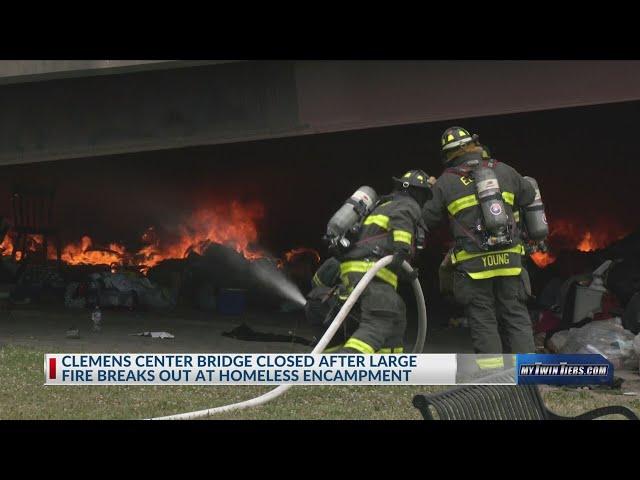 Large fire breaks out under Clemens Center Parkway Bridge