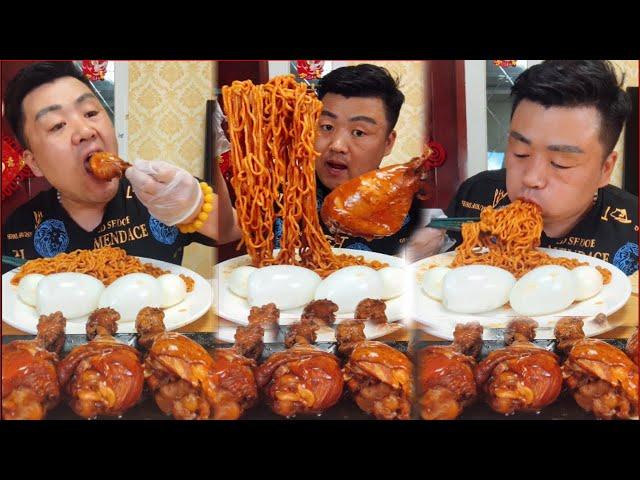 Mukbang ASMR Taste delicious food  Xiaofeng Eating Fry Chicken thighs 4, Fried Noodles, Egg Boil 4