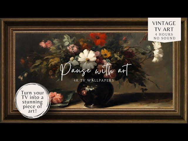 Vintage Frame TV Art Fall Floral Screensaver for TV | Dark Moody Flower Painting | Vintage Autumn