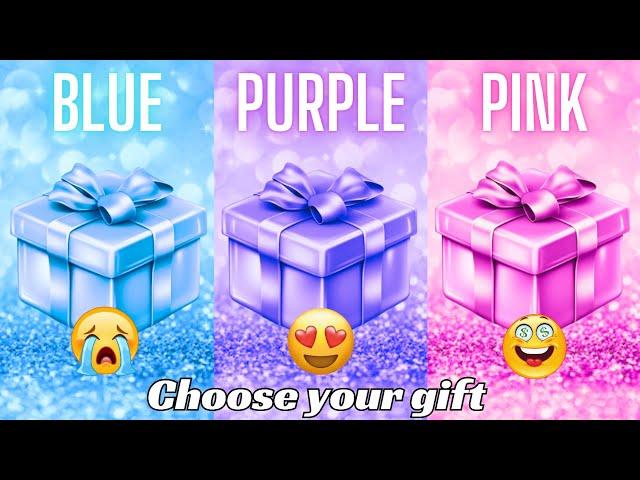 Choose your gift || 3 gift box challenge|| 2 good & 1 bad||Blue, Purple & Pink #choosebox #games