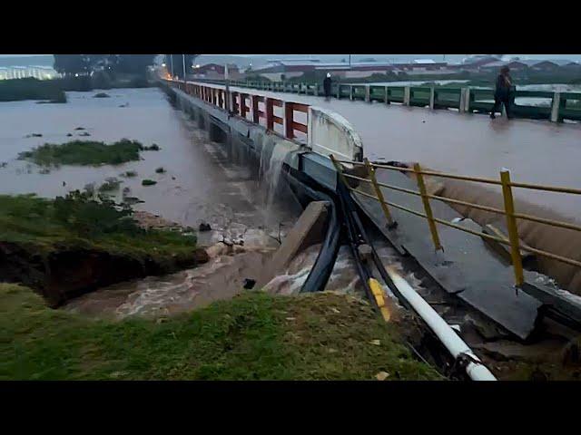 Damage to the bridge after flooding in Uitenhage in South Africa