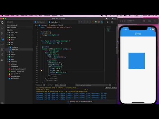 Center Widget in Flutter Using VS code.