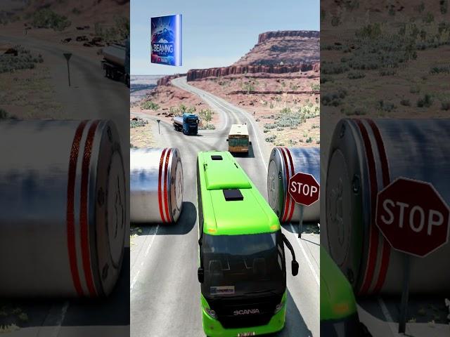 Bus& Giant Hydraulics &Lego Truck&Mixer&Water Carrier  VS Bollard - BeamNG.Drive #shorts #funny