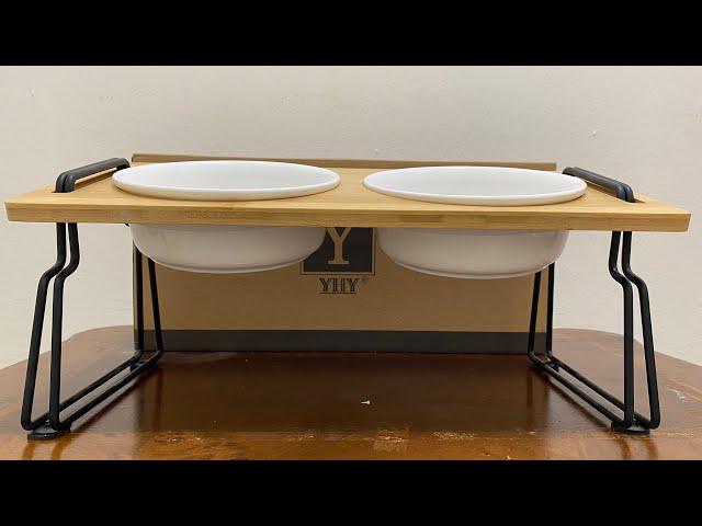 Y YHY Elevated Cat Bowls: Twin 13 oz Raised Pet Bowls w/ Bamboo Stand for Food and Water UNBOXING!