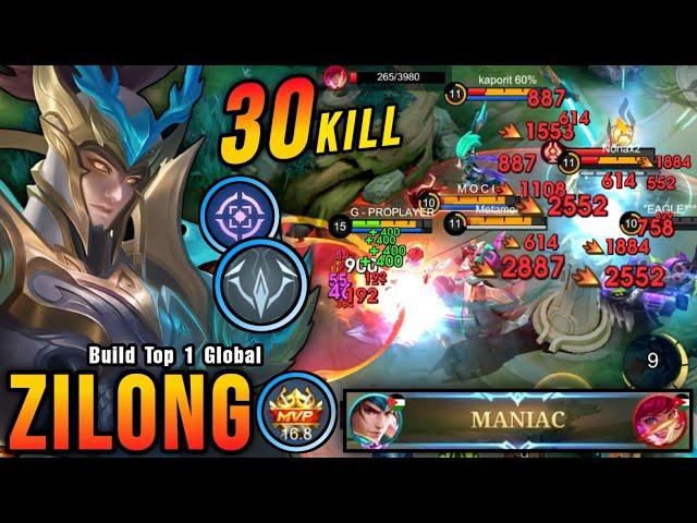 30 Kills + MANIAC!! New OP Emblem for Zilong (PLEASE TRY) - Build Top 1 Global Zilong ~ MLBB