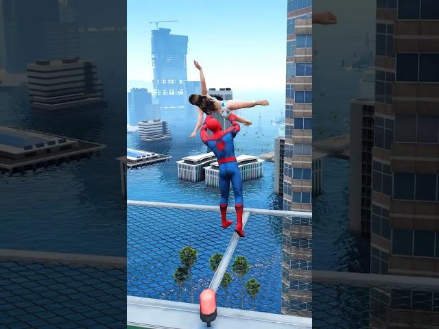 GTA 5 OMG Crazy Spiderman Throw Girl Into Water City - Ragdoll Moment