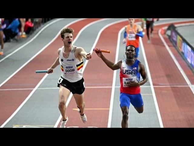 Alexander Doom Pips Chris Bailey to Anchor Belgium to 4x400M Victory in Glasgow.