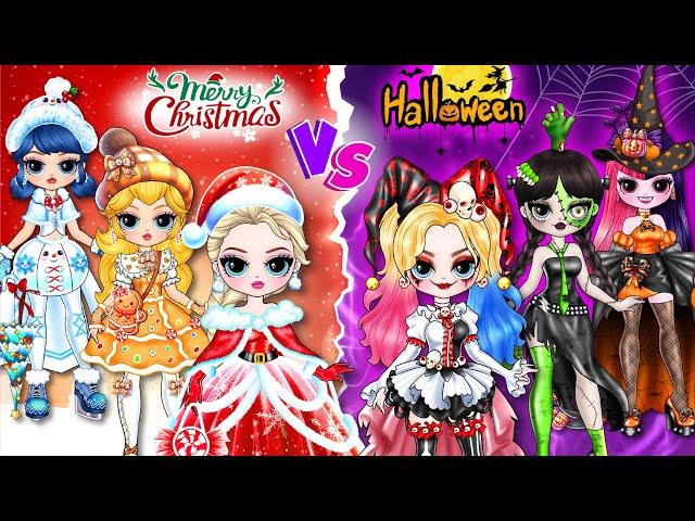 Battle Elsa, Ladybug & Wednesday: MERRY CHRISTMAS or HALLOWEEN? | Best DIY Fashion Paper Dolls