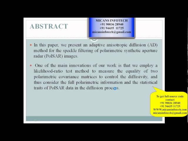 Adaptive Anisotropic Diffusion Method for Polarimetric SAR Speckle Filtering