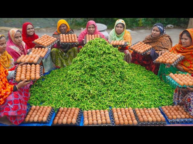 Eggs & Malabar Spinach Seeds Cooking - PUI Fol Curry Recipe - Bengali Village Food - Open Kitchen