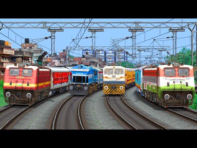 FOUR TRAINS CROSSING IN DIAMOND RAILROAD | BUMPY RAILROAD | Train Simulator | Railwork | NTG GAMING