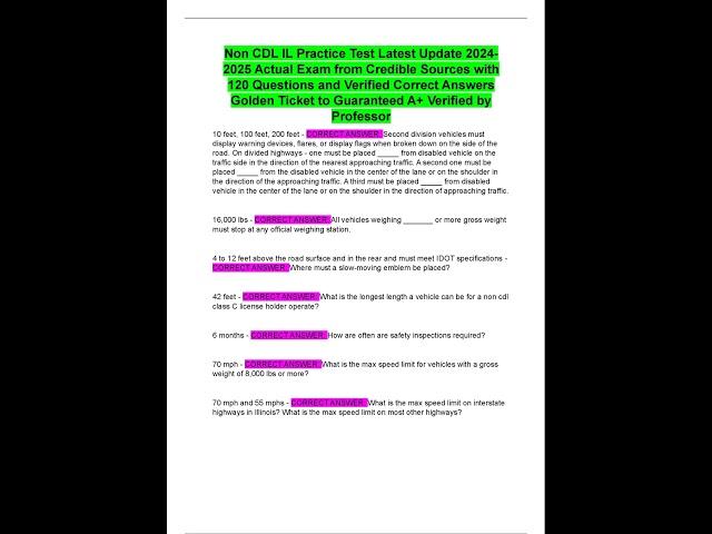 Non CDL IL Practice Test Latest Update Actual Exam from Credible Sources with 120 Questions and Veri