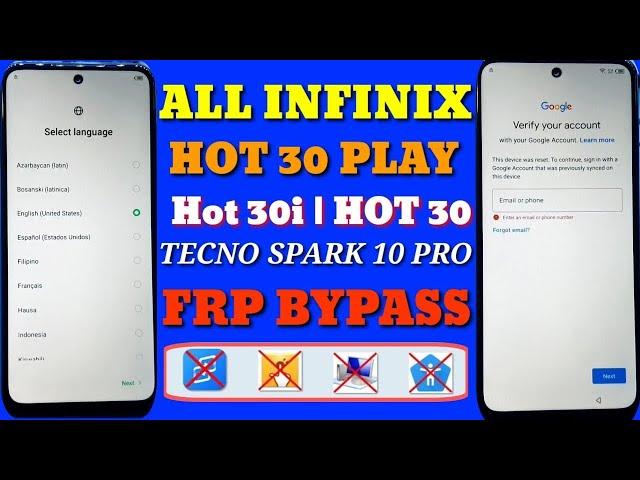 infinix Hot 30 Play Frp Bypass Android 13 | infinix Hot 30i Frp Bypass/Tecno Spark 10 Pro Frp Bypass