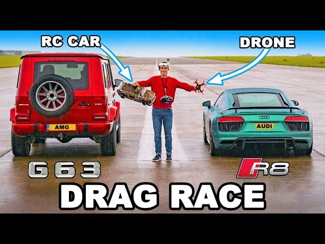 Audi R8 v RC Car v Drone v AMG G63: DRAG RACE