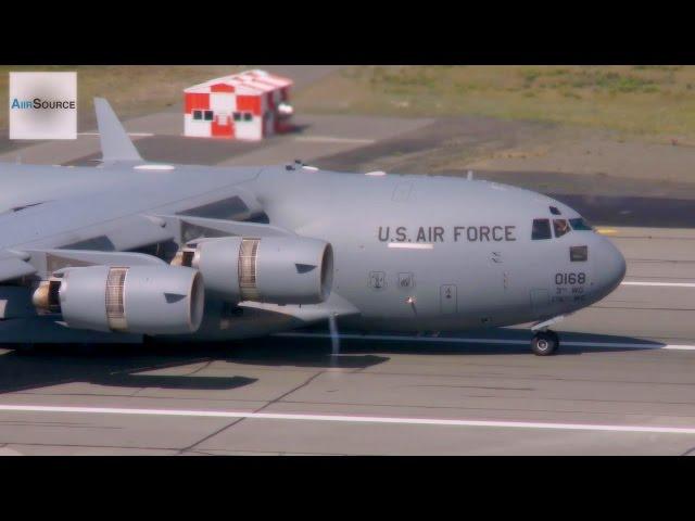 C-17 Globemaster III Reverse Thrust Stunt - Short Field Landing & Backing Up