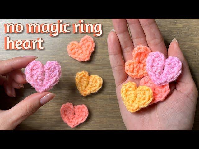 No Magic Ring Mini Crochet Heart Applique Tutorial