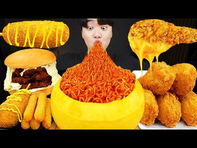 ASMR MUKBANG | CHEESE BURGER, Cheese stick, Fire Noodles, hot dog recipe ! eating