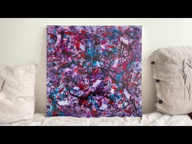 Абстрактная картина в стиле Поллока в холодных тонах | Interior abstract art