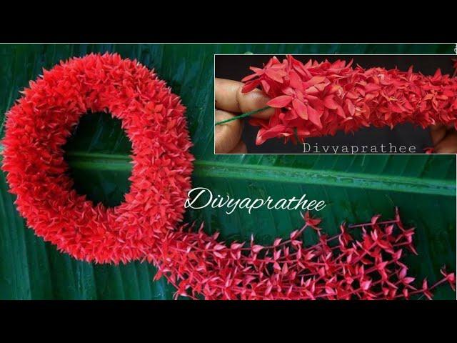 Beautiful red flower garland at home/veni/Gajra/mala for god/DIY garland/poo malai kattuvathu eppadi