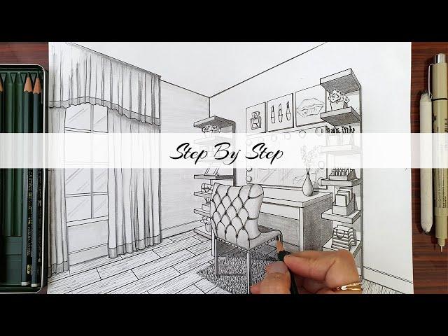 How to draw A Vanity Room In Two Point Perspective | Step By Step