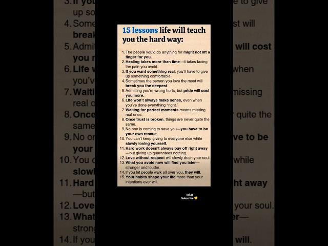 15 Lessons Life Teaches You Hard Way #shorts #ytshorts #love #trending #psychology #subscribe