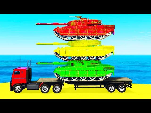 COLOR TANK on TRUCK in Spiderman Cars Cartoon for Children & Colors for Kids Nursery Rhymes