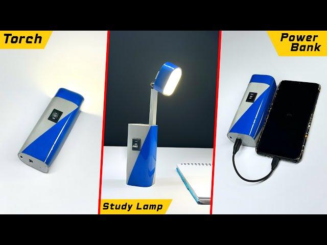 3 in 1 Light ।। How To Make Rechargeable Torch Light with Power Bank with Study Lamp ।। DIY Active