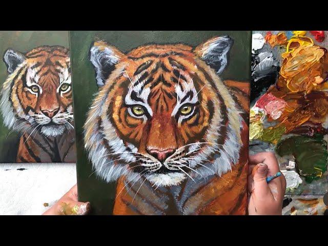 Free ACRYLIC Painting Tutorial | Portrait of a Tiger 