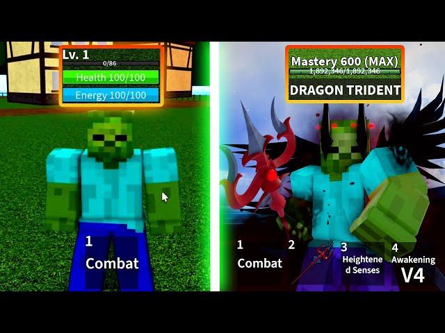 Level 1 to Max Level as Zombie in Blox Fruits | Full Ghoul V4, Dragon Trident