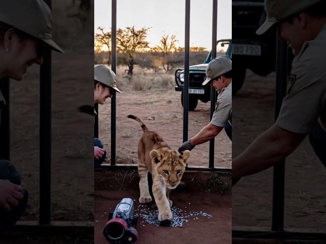 Trapped Lion Cub Freed by the Gentle Touch of Rescuing Hands