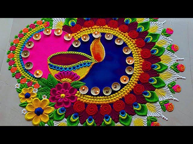 #1931 Diwali rangoli design | kolam for Diwali | dhanteras rangoli | Satisfying video