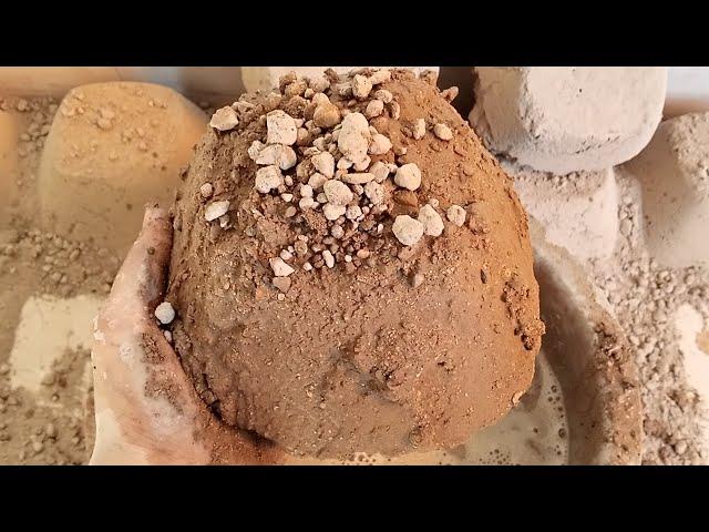 ASMR//Sand cement extra gritty texture shapes dry + water crumbling//mixing//dipping