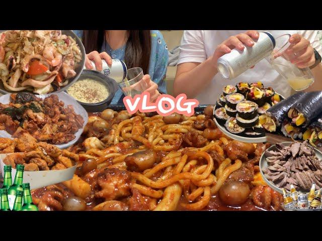 Sub) 신혼부부 집밥 일상 vlog | 주꾸미 40마리에 소주먹는 신혼일주일 식비 9만원대땡초김밥,해물볶음우동,닭갈비,주꾸미볶음,수육,주먹밥,달걀찜,천사채샐러드