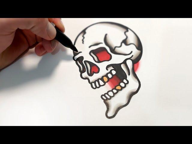 How to Draw a Traditional Skull Tattoo Step by Step